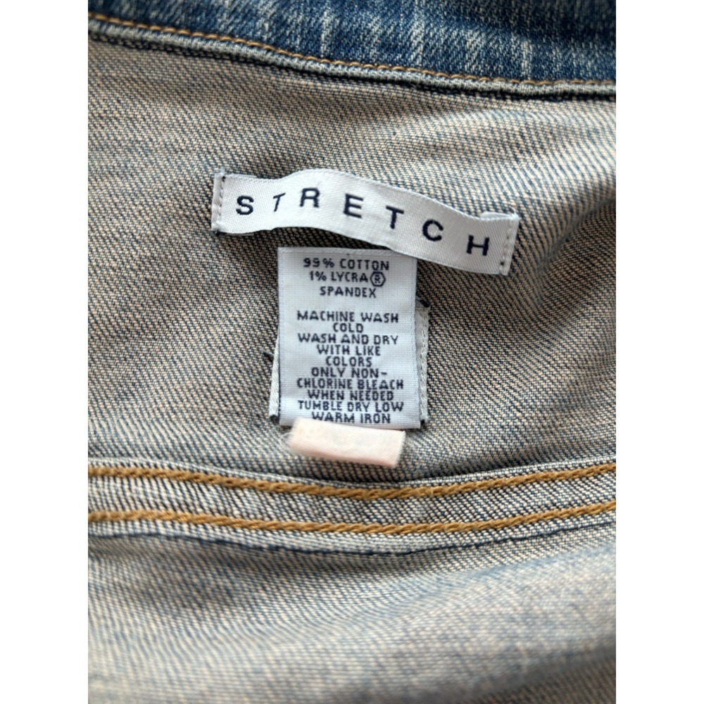 GAP Women's Medium Wash Stretch Long Sleeve Button Up Distressed Jean Jacket - S - Picture 7 of 11